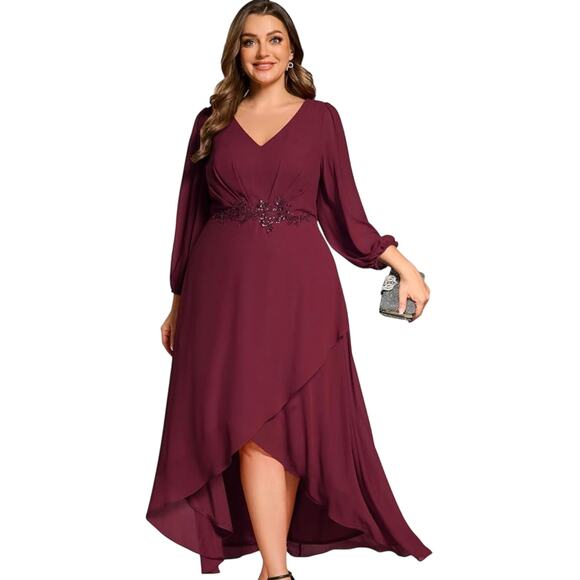 Everpretty Dresses & Skirts - Ever Pretty Applique Chiffon formal Burgundy Dress Size 18 wedding MOTB Party